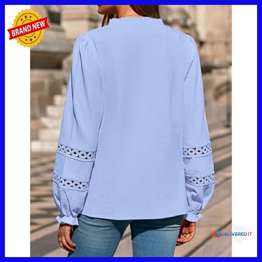 Long Sleeve Cotton Eyelet Blouse Boho Button Up Shirt Women's - Picture 3 of 8